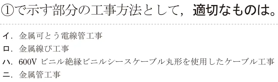 令和7年度下期 第二種電気工事士 学科試験 問31:①で示す部分の工事方法として、適切なものは。