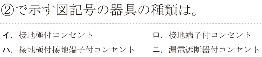 令和7年度下期 第二種電気工事士 学科試験 問32:②で示す図記号の器具の種類は。